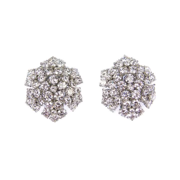 Pair of diamond snowflake cluster earrings